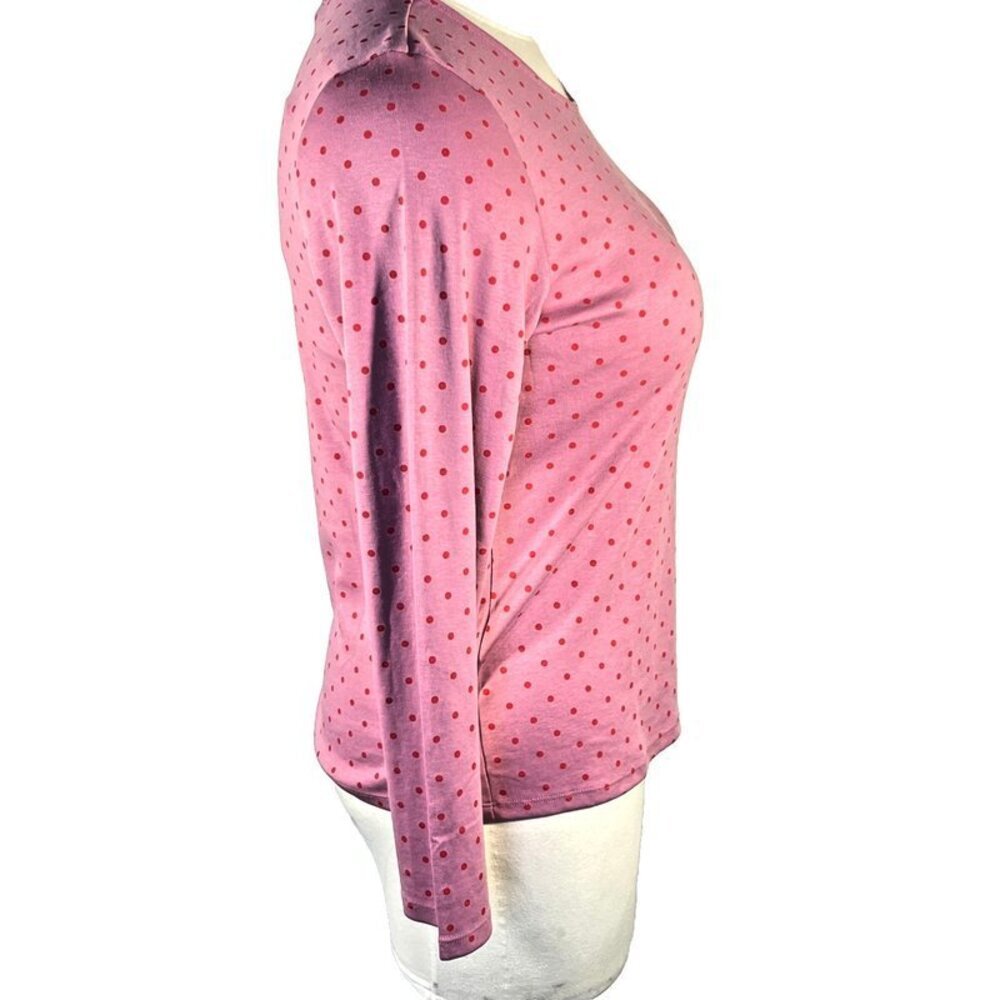 Style & Co Long Sleeve Tee Shirt Women's XL Dusty Pink Red Polka Dots Scoop Neck - Picture 4 of 12
